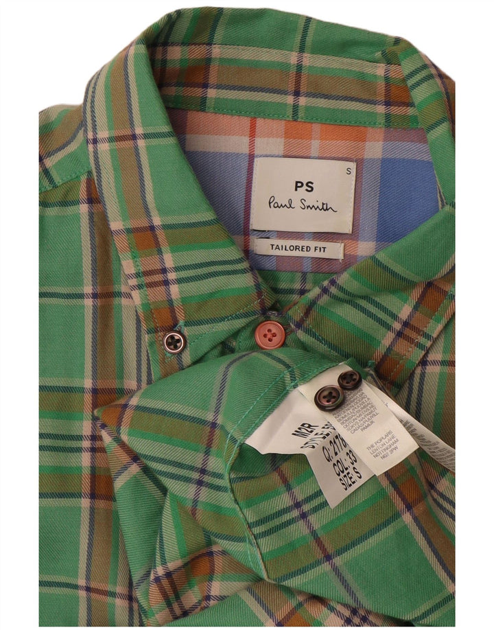 PAUL SMITH Herren-Flanellhemd mit maßgeschneiderter Passform, klein, grün kariert, Baumwolle