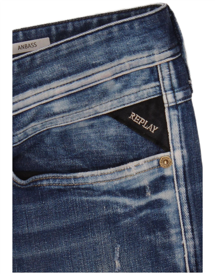 Replay Damen Anbass Distressed Slim Jeans W33 L30 Blau