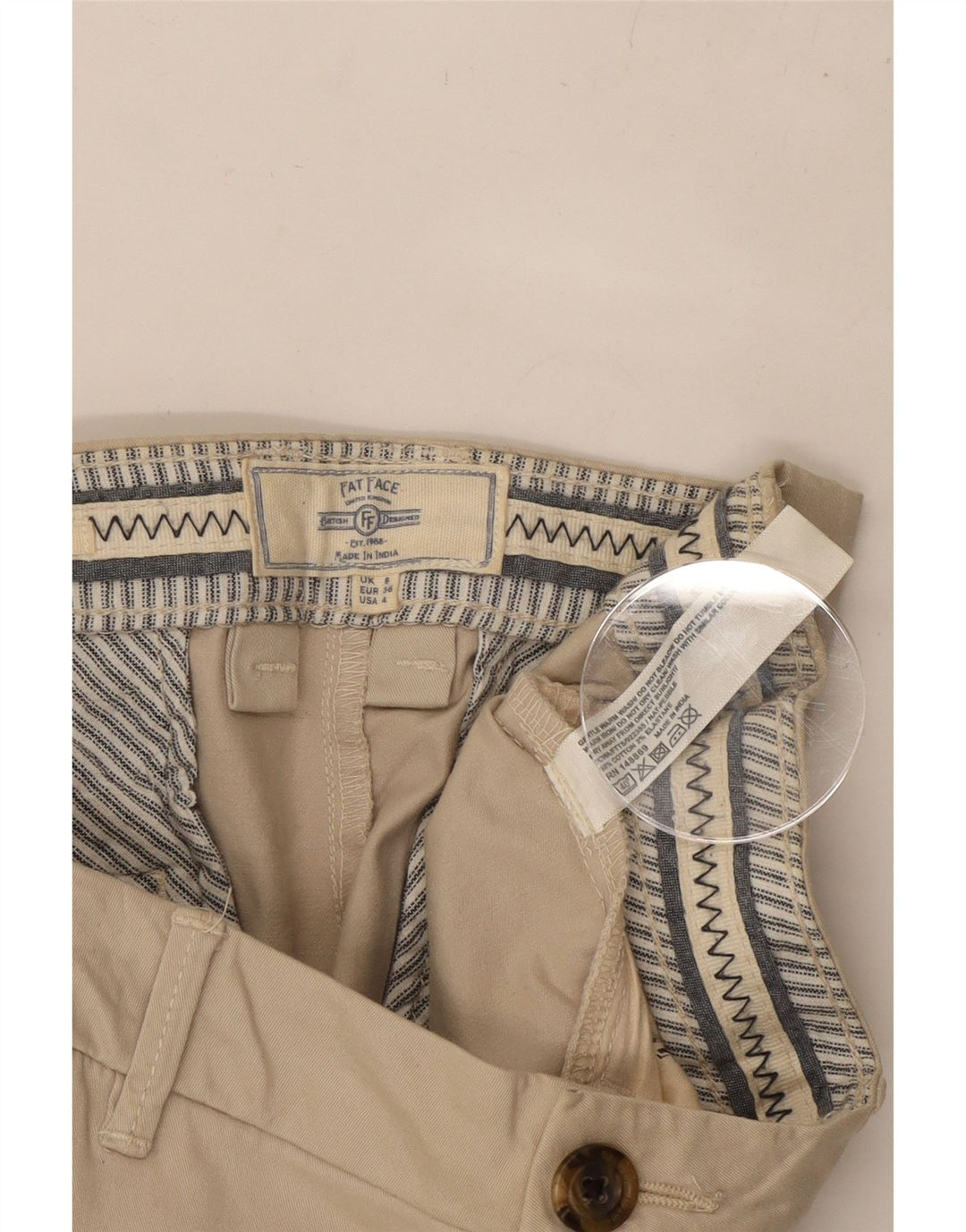 FAT FACE Gerade geschnittene Damenhose, UK 8, Größe S, W30, L23, Beige, Baumwolle