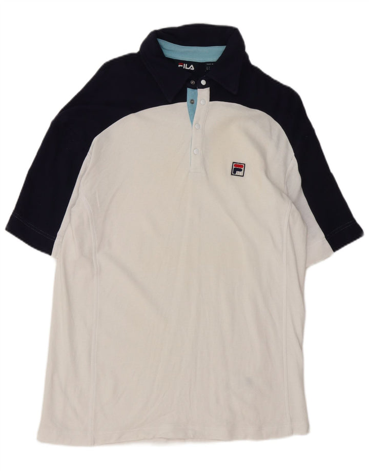 Fila Herren-Poloshirt, klein, weiße Colourblock-Baumwolle