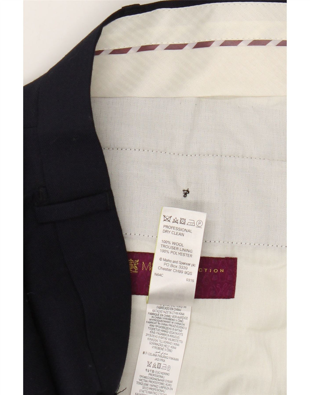 Marks & Spencer Herren-Anzughose mit normaler Passform, W38 L31, marineblaue Wolle