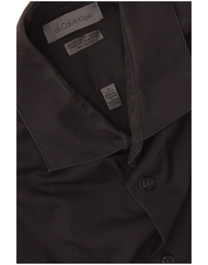 CALVIN KLEIN Herren Extra Slim Fit Hemd Größe 16 Large Schwarz