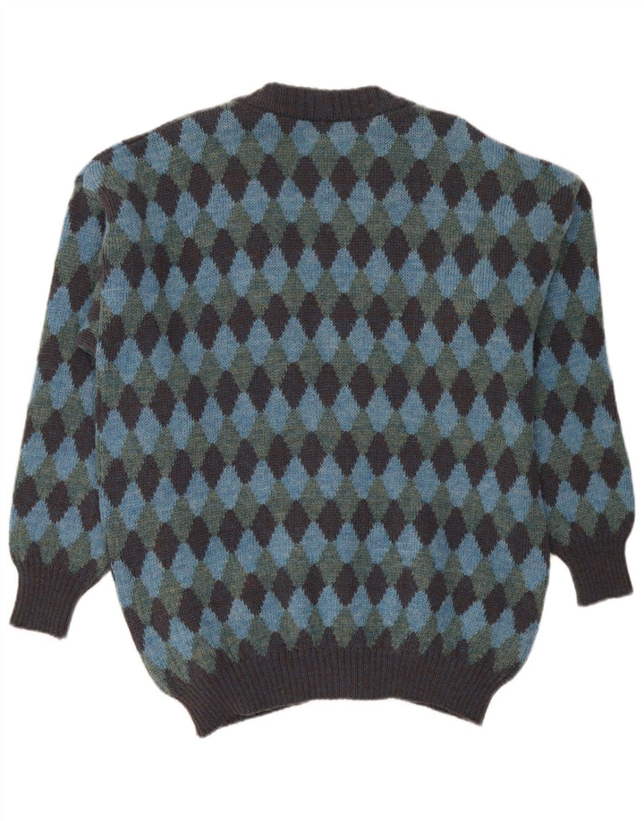 Vintage Herren Cardigan Pullover XL Blau Argyle/Diamant