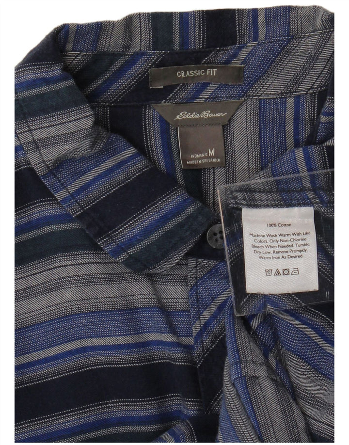 EDDIE BAUER Damen Flanellhemd UK 14 Mittel Marineblau gestreift