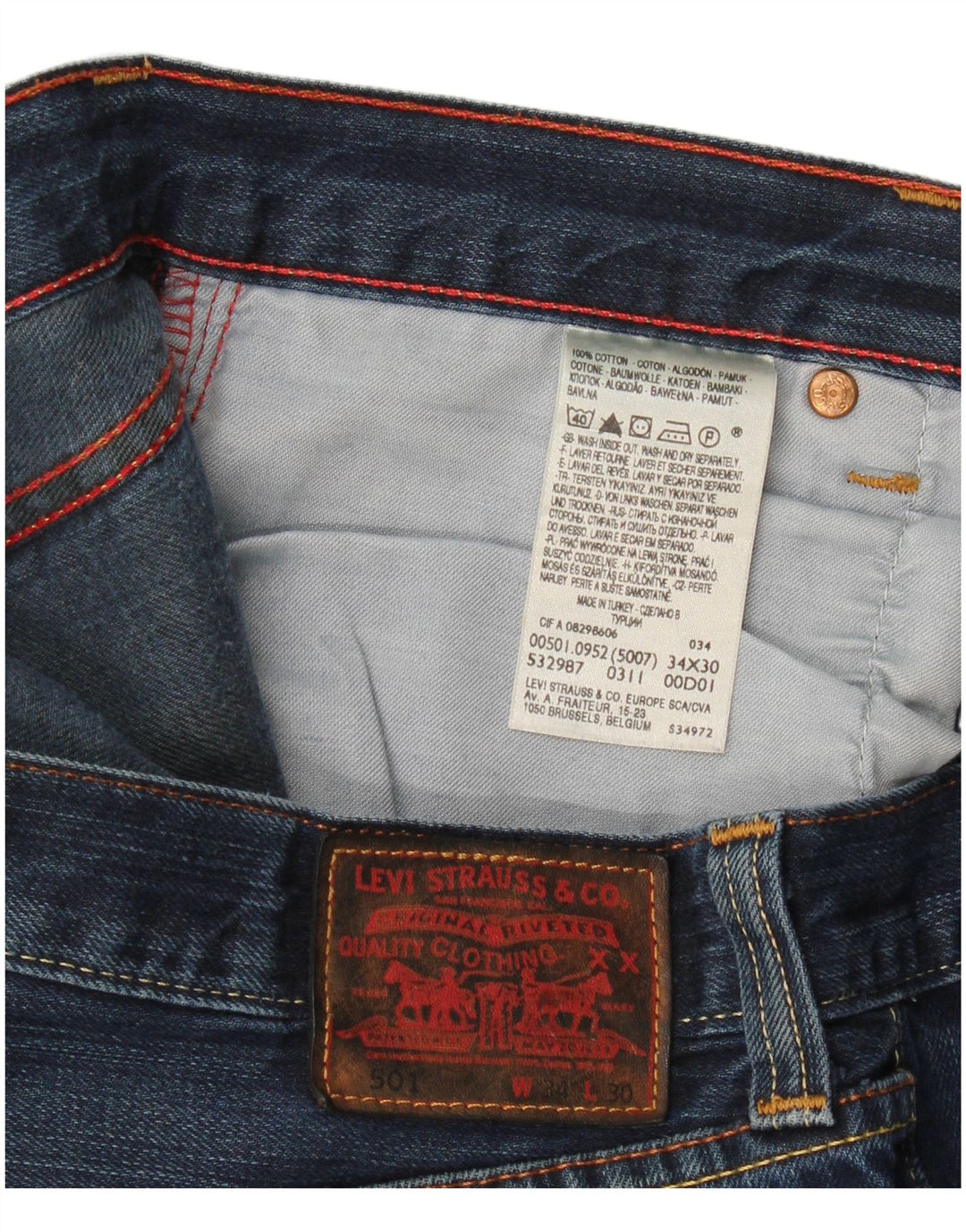 Levi's Damen 501 Straight Jeans W34 L30 Blaue Baumwolle