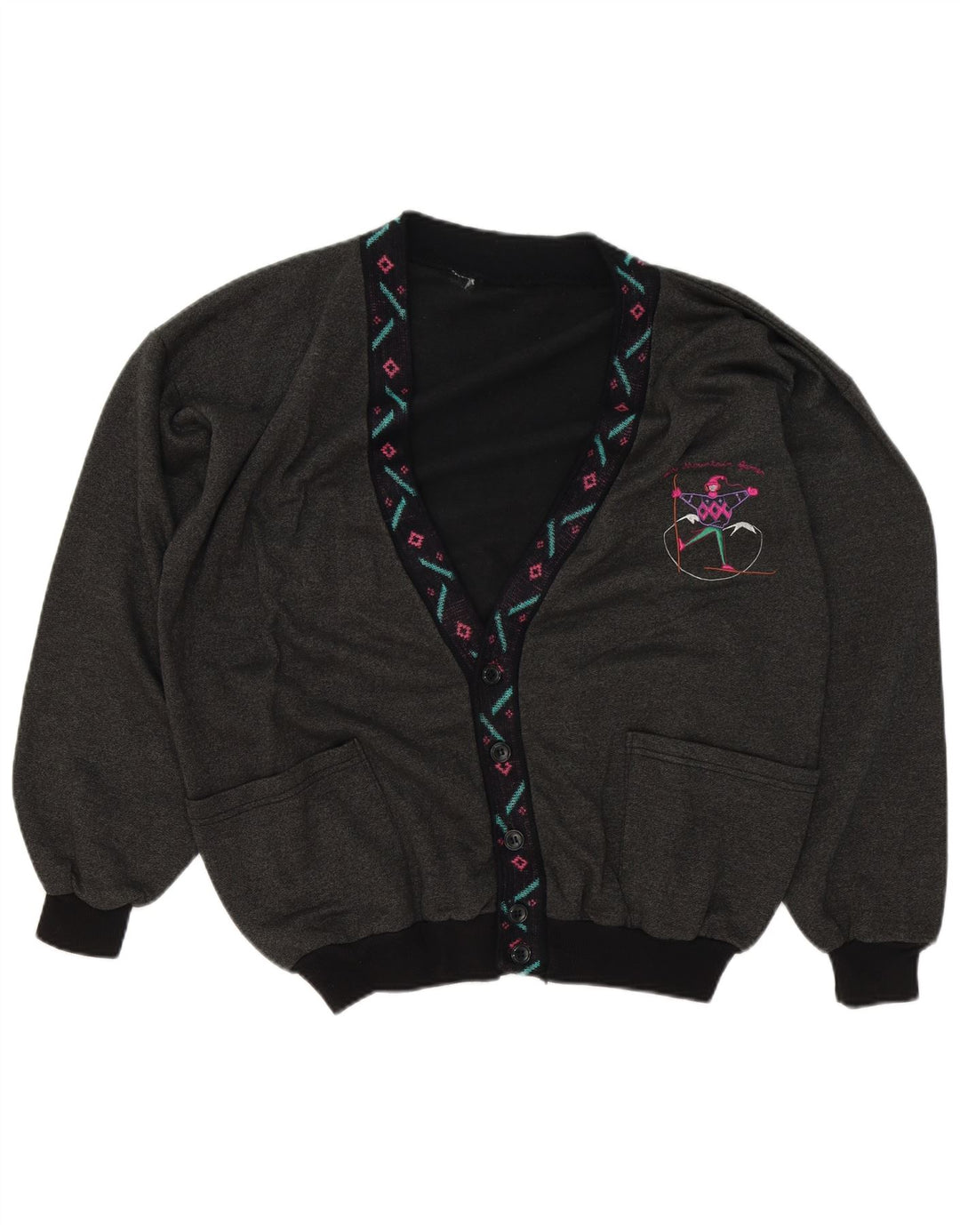 Vintage Herren Cardigan Pullover XL Grau Geometrisch