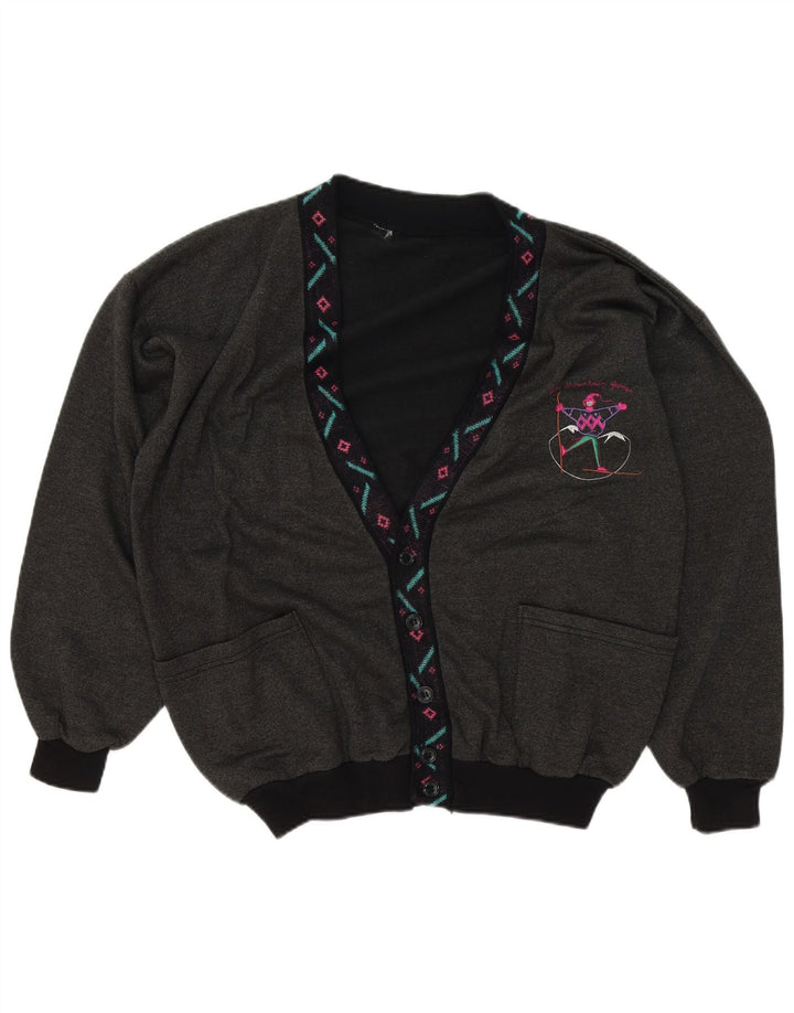 Vintage Herren Cardigan Pullover XL Grau Geometrisch