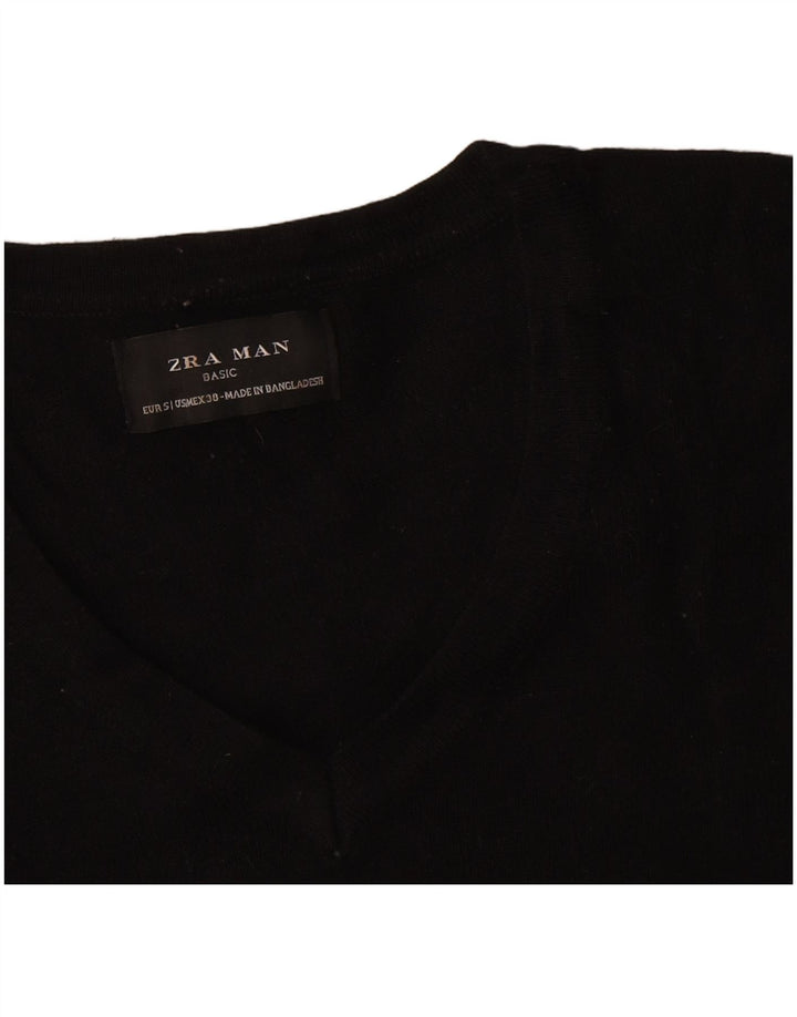Zara Herren-Pullover mit V-Ausschnitt, Größe S, Schwarz