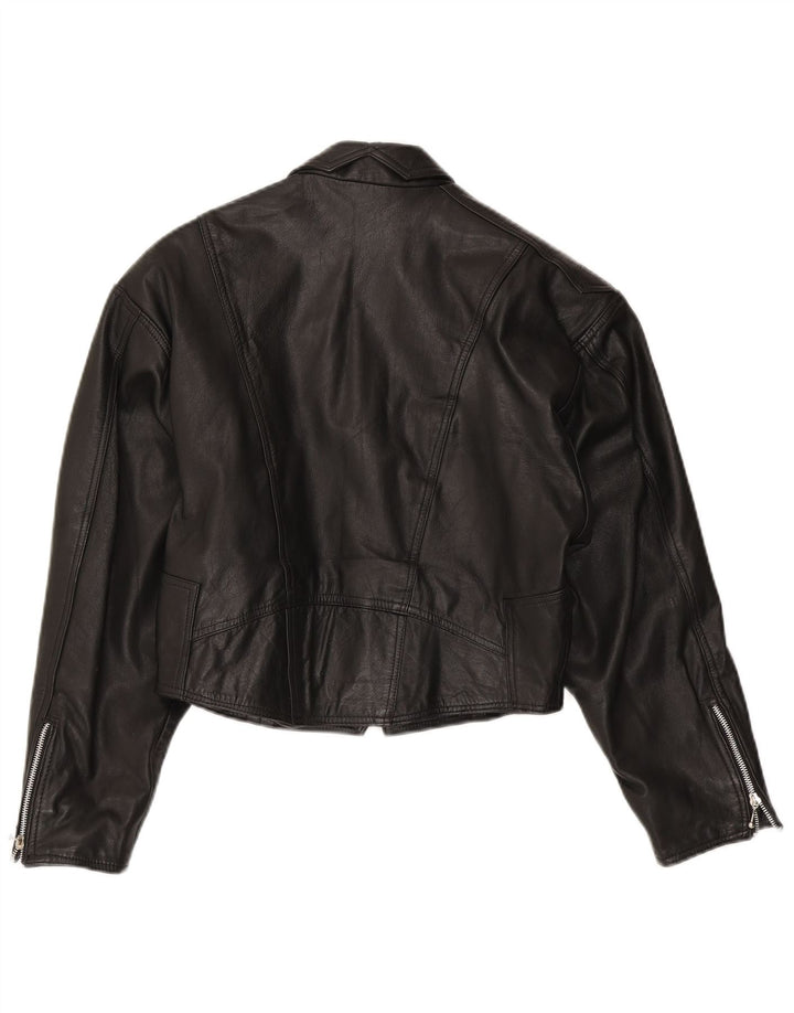 Vintage Damen Leder Bikerjacke UK 14 Mittelschwarzes Leder