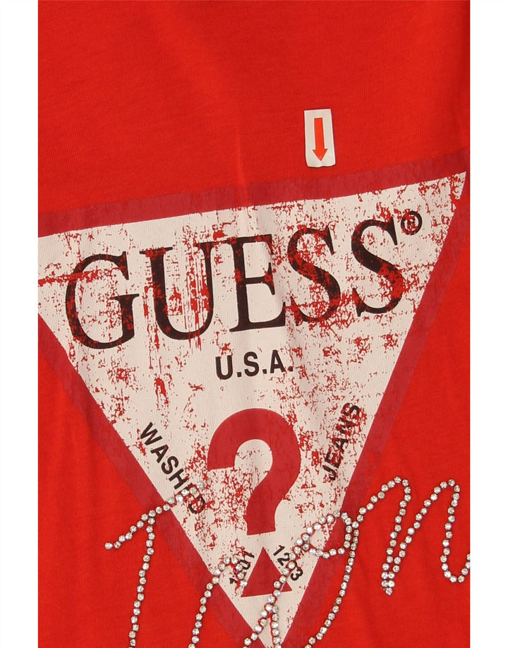Guess Damen-Top mit Grafik, langärmlig, UK 10, Größe S, Rot, Baumwolle