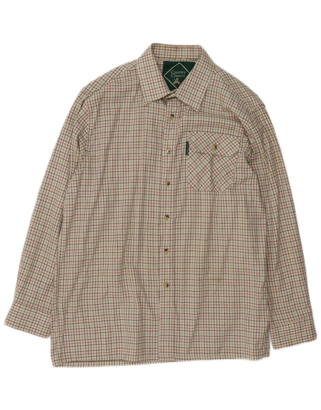 Vintage Herrenhemd Größe 16 1/2 Large Beige Karo Polyester