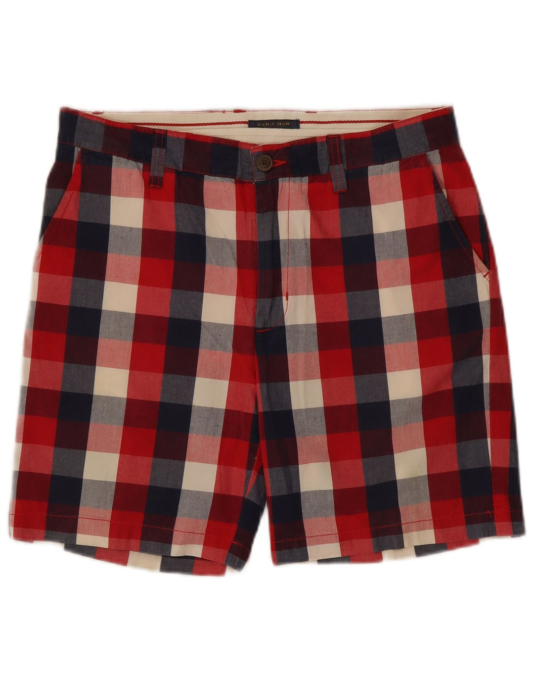 Zara Herren Chinoshorts EU 42 Large W32 Red Gingham