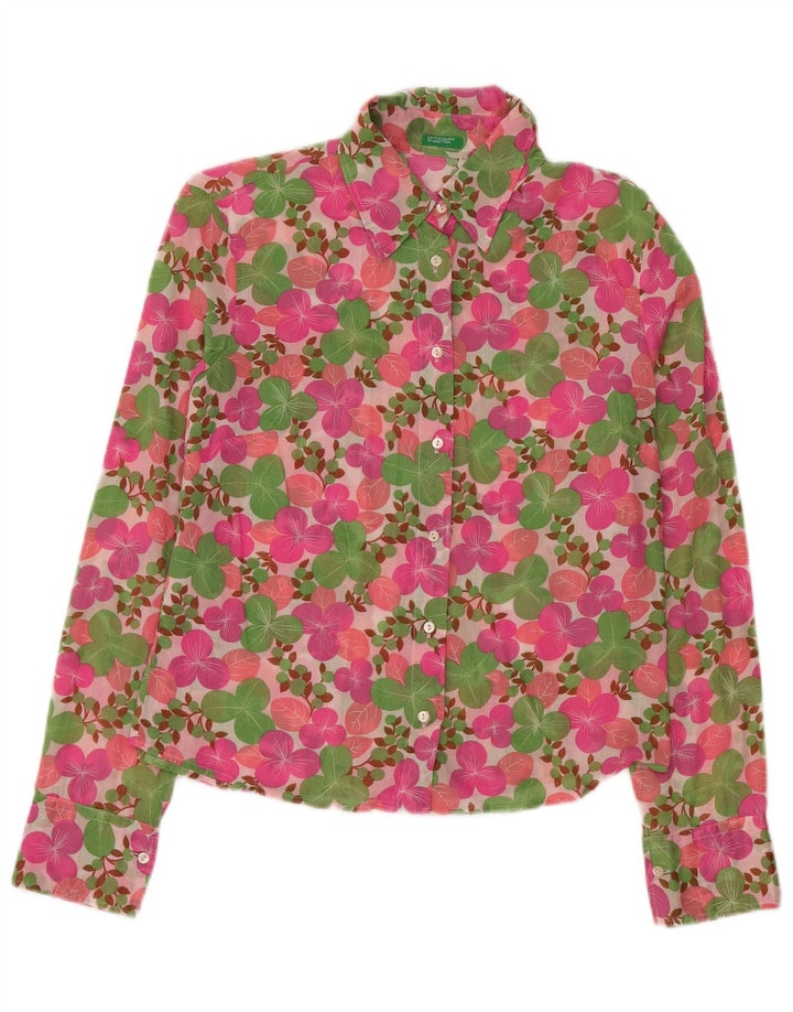 Benetton Damen-Hemd UK 14 Mittelrosa geblümt