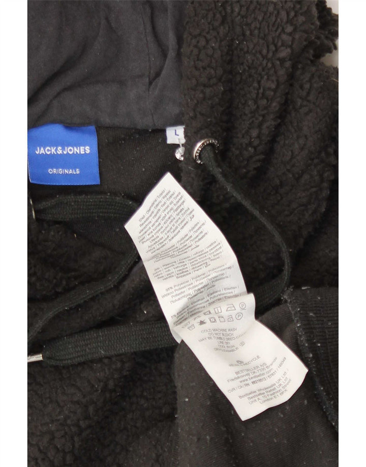Jack & Jones Herren-Fleecepullover mit Kapuze, groß, aus schwarzem Polyester