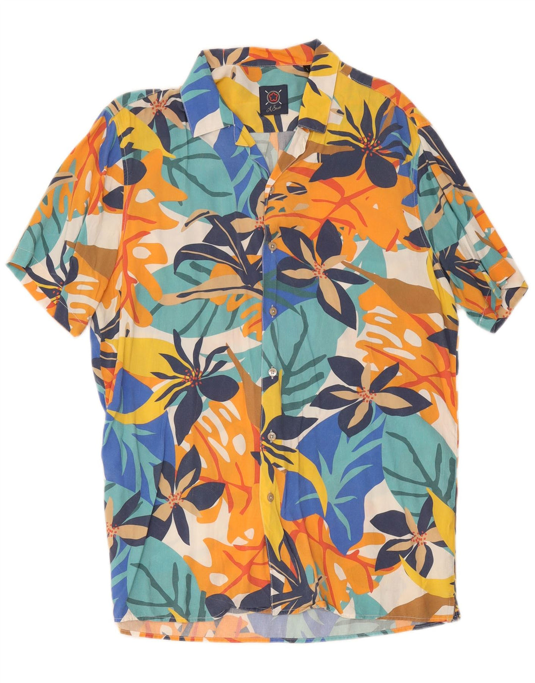 Vintage Herren Kurzarmhemd, groß, mehrfarbig, Blumenmuster, Viskose