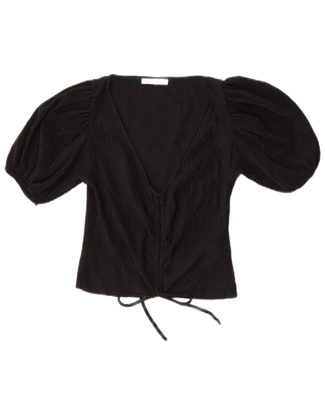 Zara Damen Crop Bluse Top UK 8 Small Schwarz Polyester