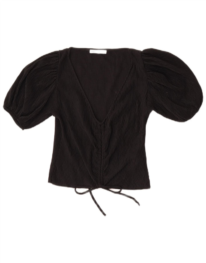 Zara Damen Crop Bluse Top UK 8 Small Schwarz Polyester