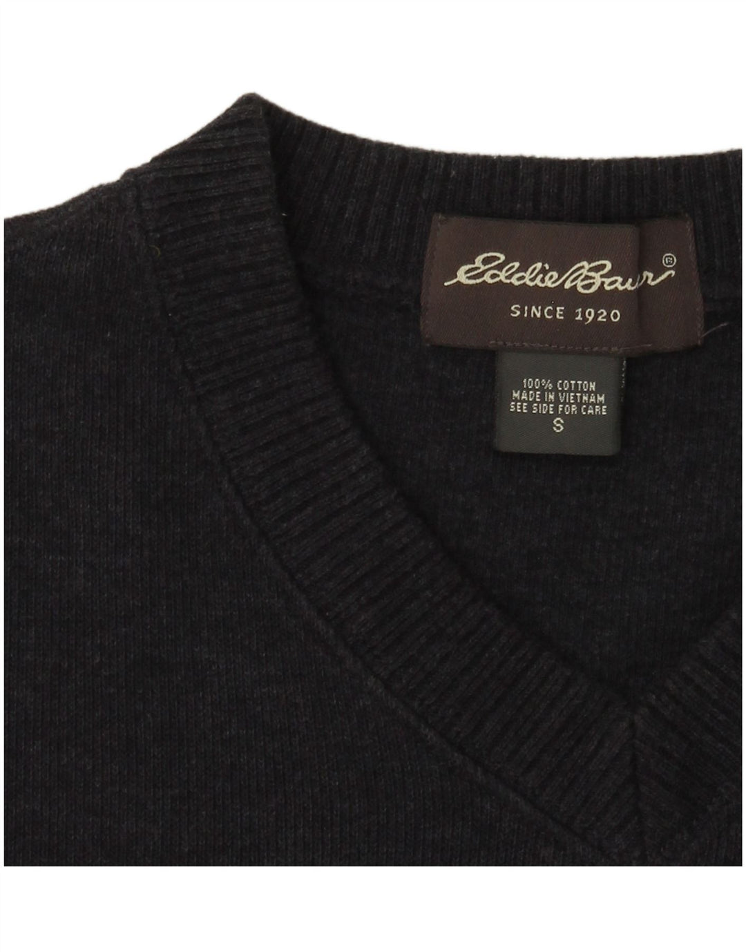Eddie Bauer Herren-Pullover mit V-Ausschnitt, Größe S, marineblaue Baumwolle