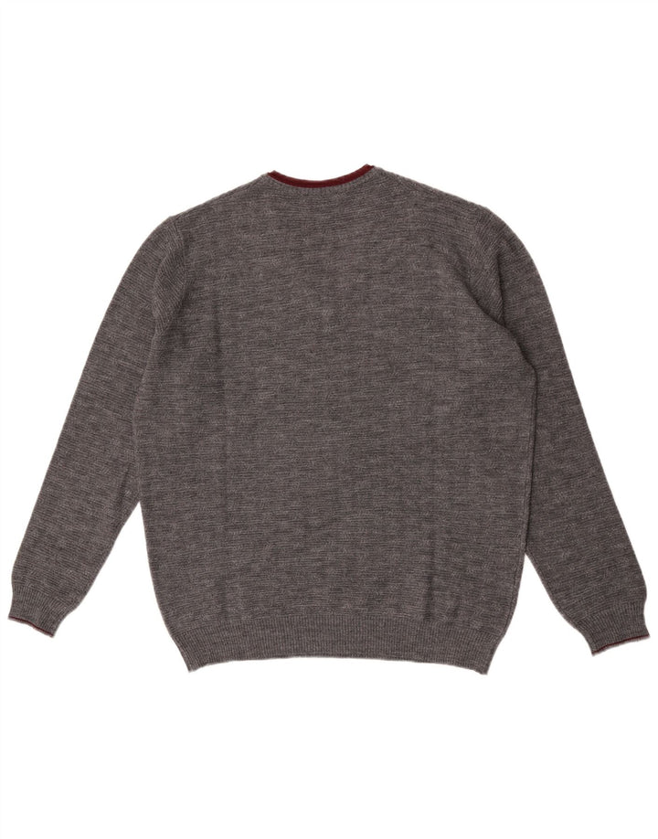 Il Granchio Herren-Pullover mit V-Ausschnitt, groß, grau gesprenkelte Wolle
