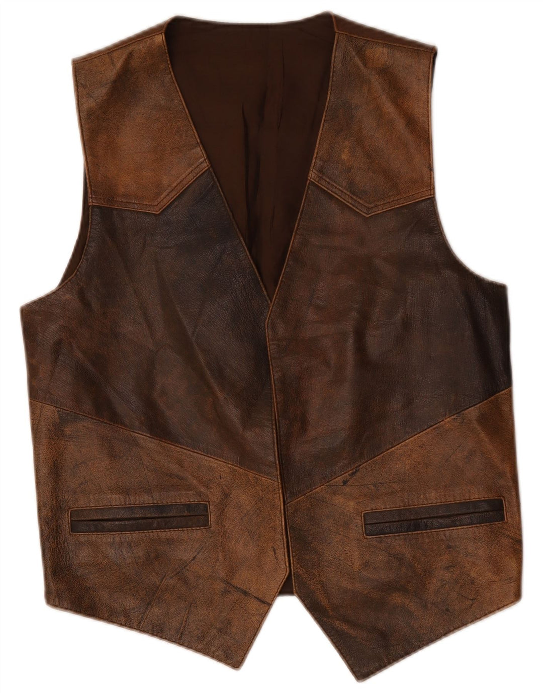 Vintage Herren Lederweste Mittelbraun Farbblock