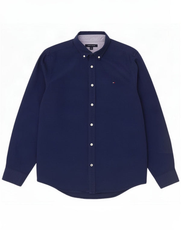 Tommy Hilfiger Mens Custom Fit Shirt Large Blue Cotton