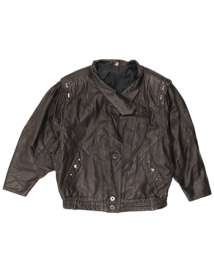 VINTAGE Damen Lederjacke EU 38 Medium Schwarz