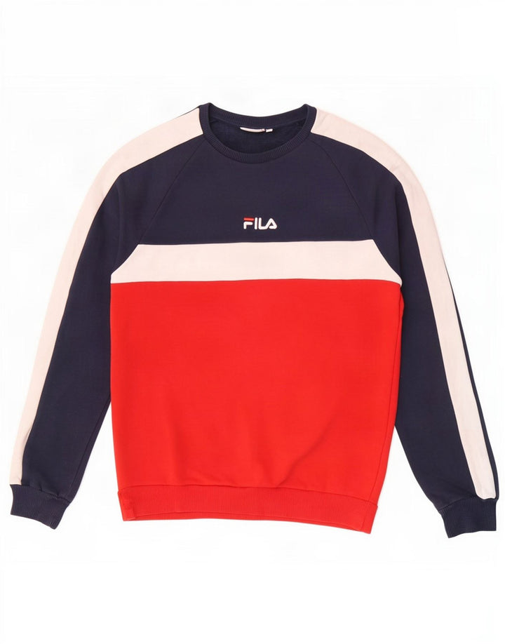 Fila Herren-Sweatshirt-Pullover aus mittelblauer, marineblauer Colourblock-Baumwolle