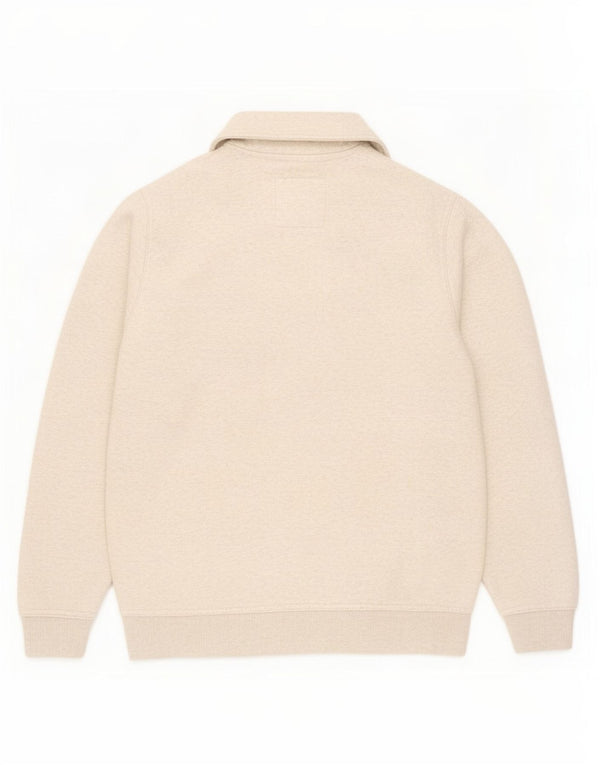 Crew Clothing Herren-Sweatshirt mit Reißverschluss am Hals, mittelbeige gesprenkelte Baumwolle