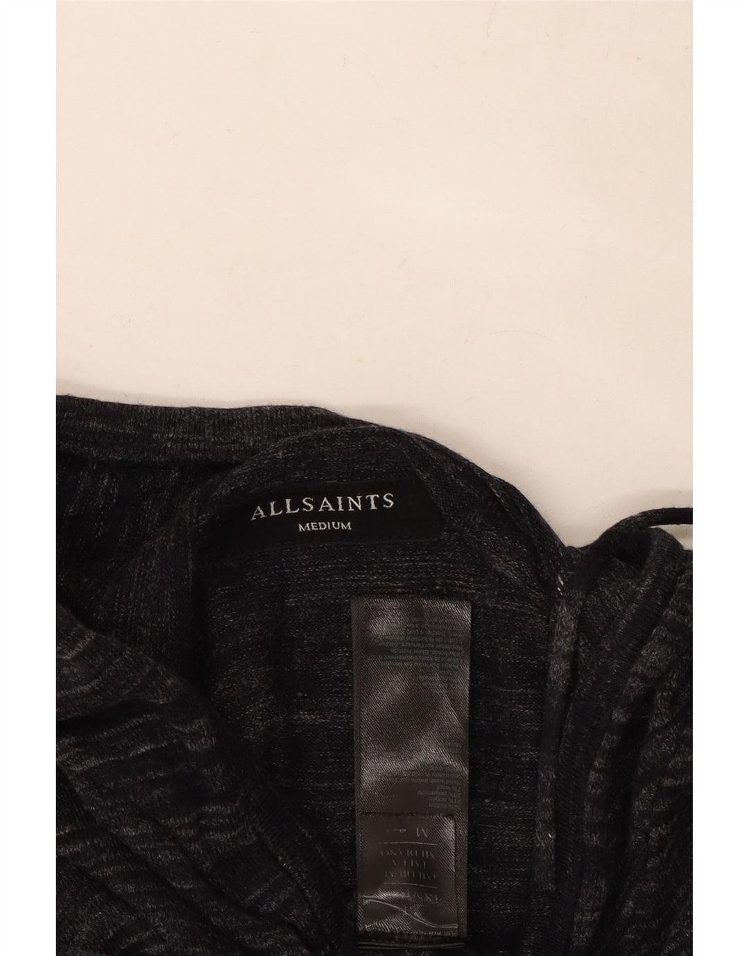 All Saints Herren-Cardigan mit Kapuze, mittelschwarz, Nadelstreifen-Baumwolle