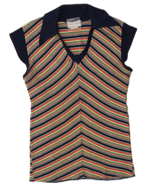 Vintage Damen Strickbluse Top UK 12 Medium Bunt gestreift