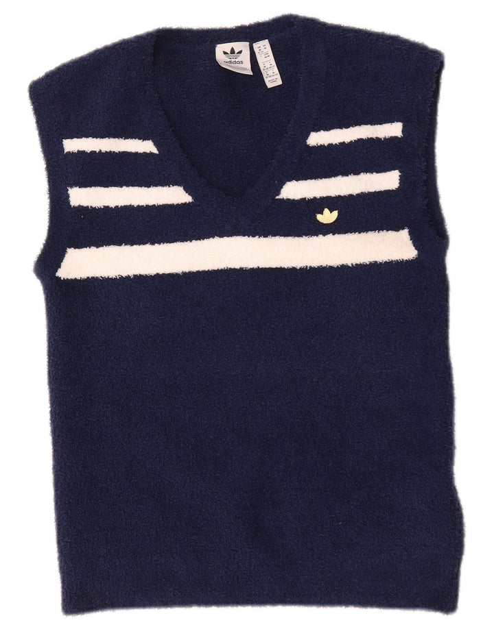 Adidas Damen Weste Tank Top UK 12 Mittel Marineblau gestreift Polyester