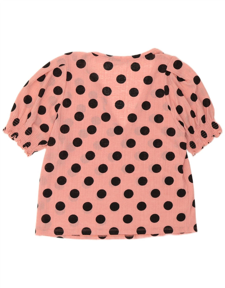 Zara Damen Crop Bluse Top UK 10 Small Pink Polka Dot