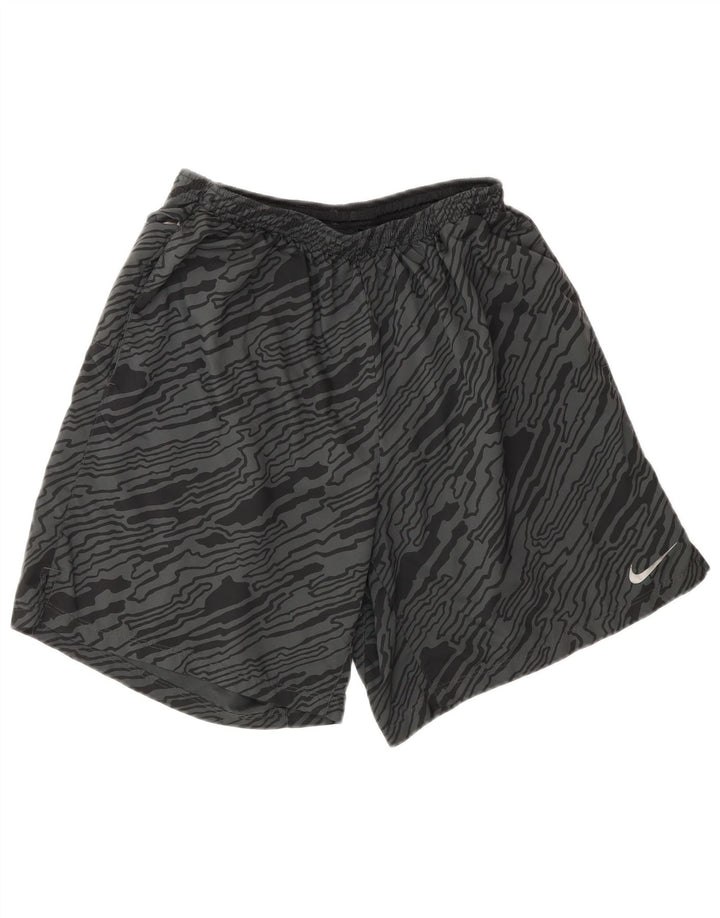 NIKE Herren Dri Fit Sportshorts mit abstraktem Muster, Größe L, grau, Polyester