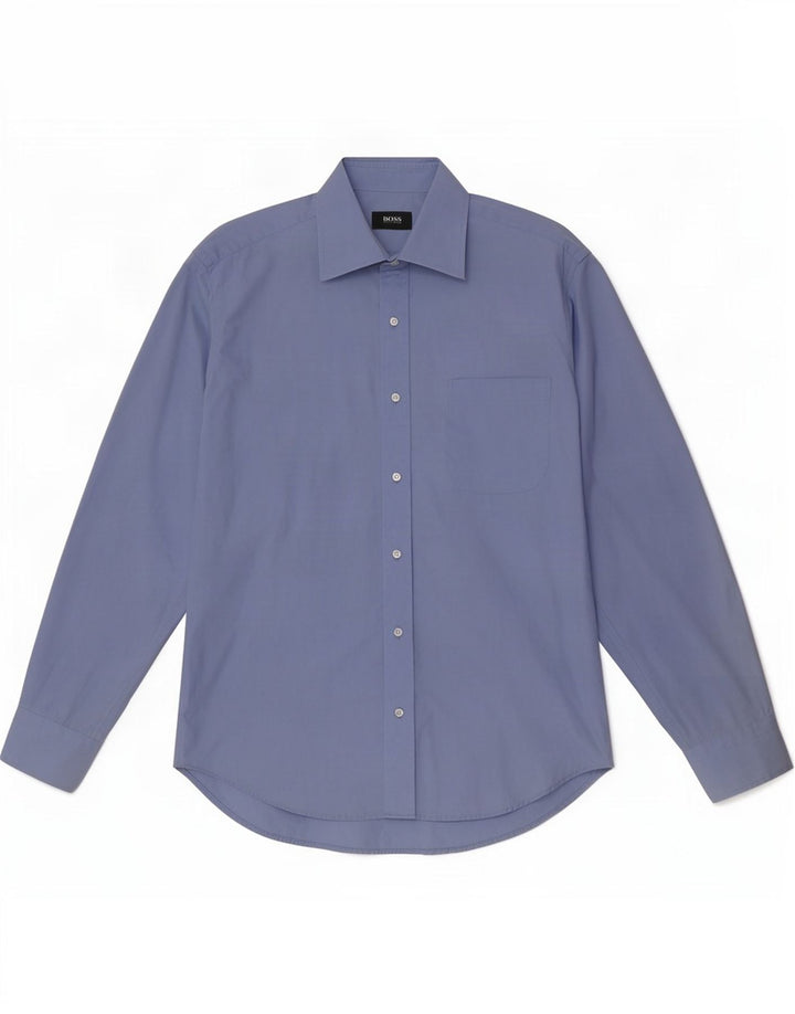 Hugo Boss Herrenhemd Größe 39 15 1/2 mittelblaue Baumwolle