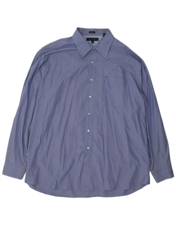 Tommy Hilfiger Herren-Hemd mit normaler Passform, Größe 18 2XL, blaue Nadelstreifen-Baumwolle