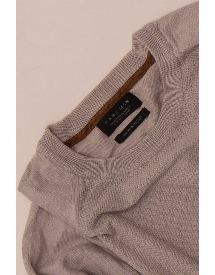 Zara Herren-Pullover mit Rundhalsausschnitt, XL, graue Baumwolle