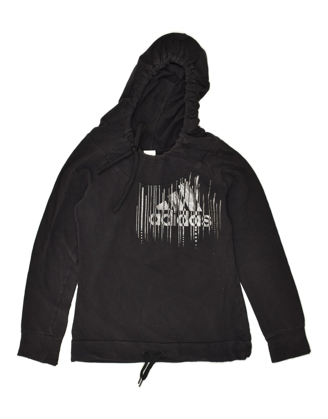 ADIDAS Womens Graphic Hoodie Jumper UK 14 Large Black Cotton | Vintage Adidas | Thrift | Second-Hand Adidas | Used Clothing | Messina Hembry 