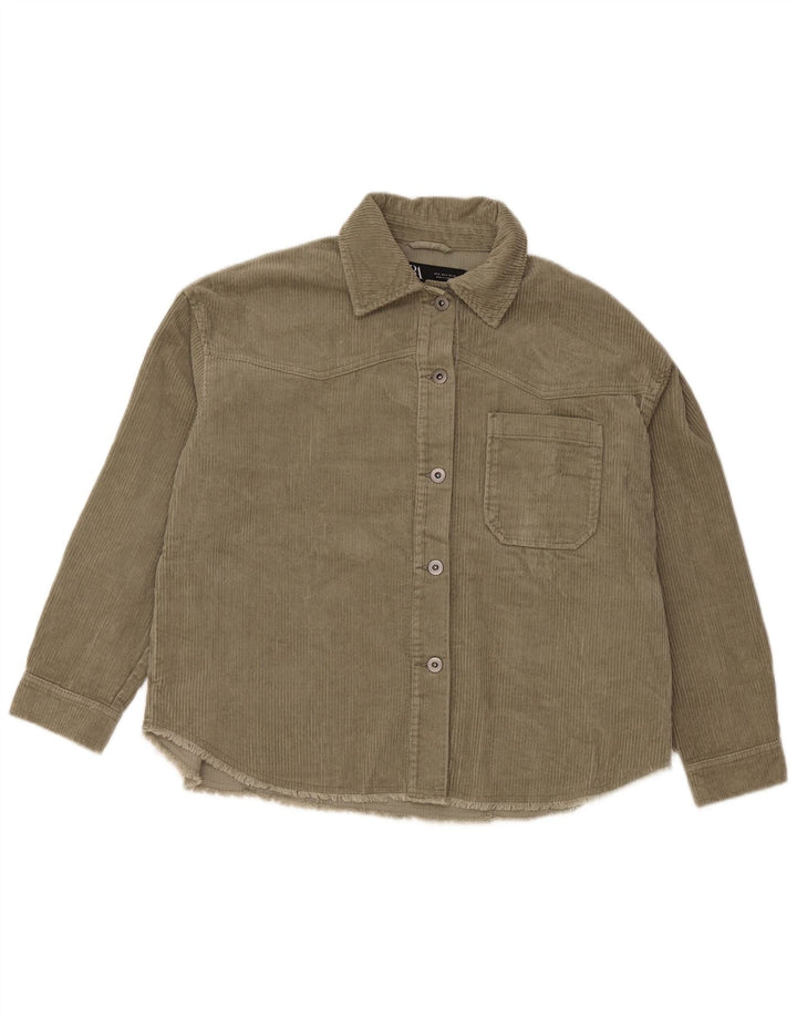 ZARA Damen Übergroßes Cordhemd UK 10 Small Grüne Baumwolle