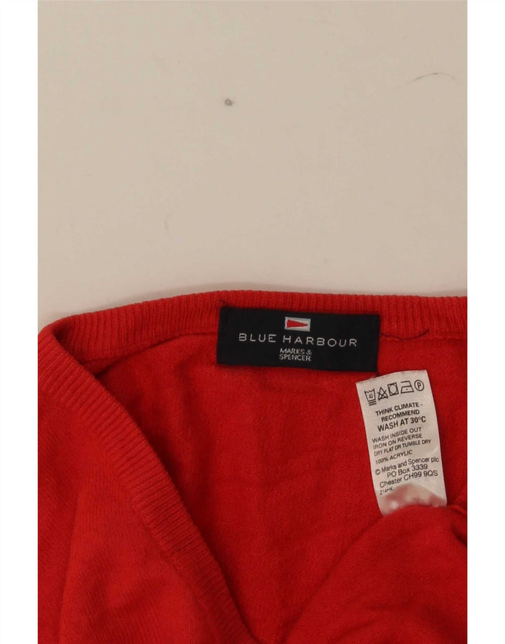 Marks & Spencer Herren Blue Harbor V-Ausschnitt Pullover Pullover Large Rot Acryl