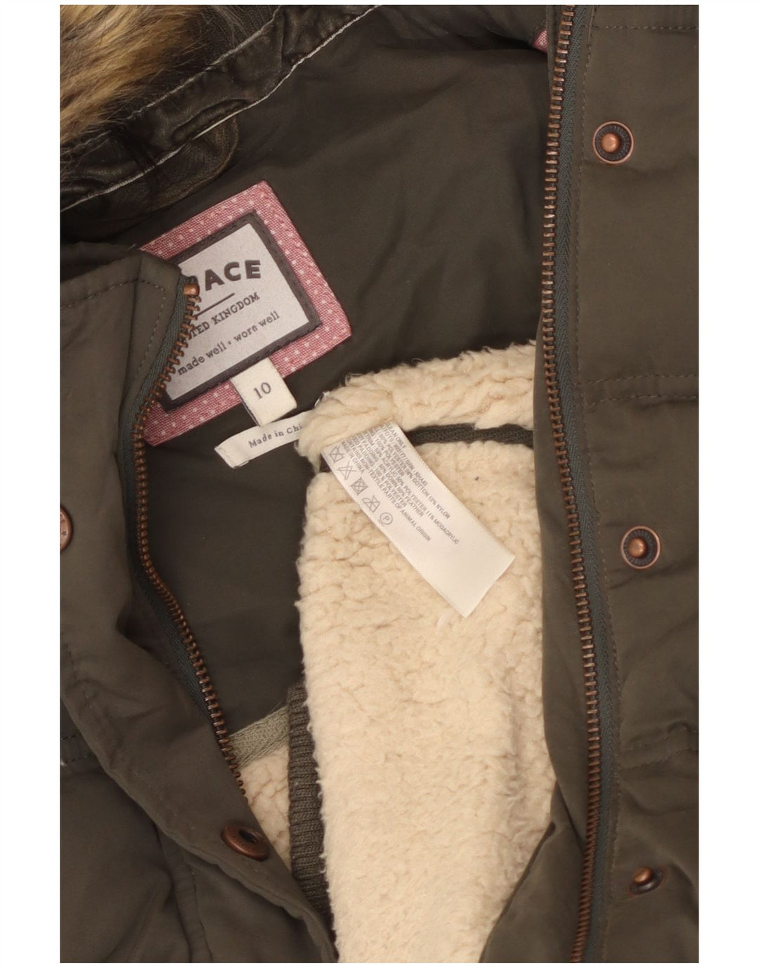 Fat Face Damen-Kapuzen-Übergröße, wattierte Weste, UK 10, Größe S, Khaki, Polyester