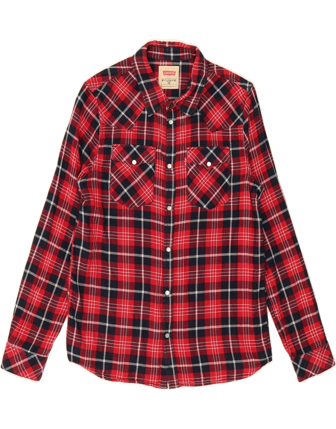 LEVI'S Boys Flannel Shirt 15-16 Years Red Check Cotton Vintage Levi's and Second-Hand Levi's from Messina Hembry 