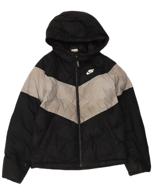 Nike Jungen-Jacke mit Kapuze, gepolstert, 12–13 Jahre, Größe L, Schwarz, Farbblock