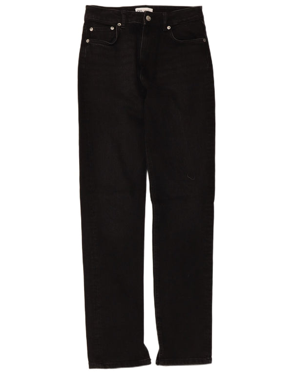 Zara Damen-Jeans mit hoher Taille, gerade, EU 38, Größe S, W28, L31, schwarze Baumwolle