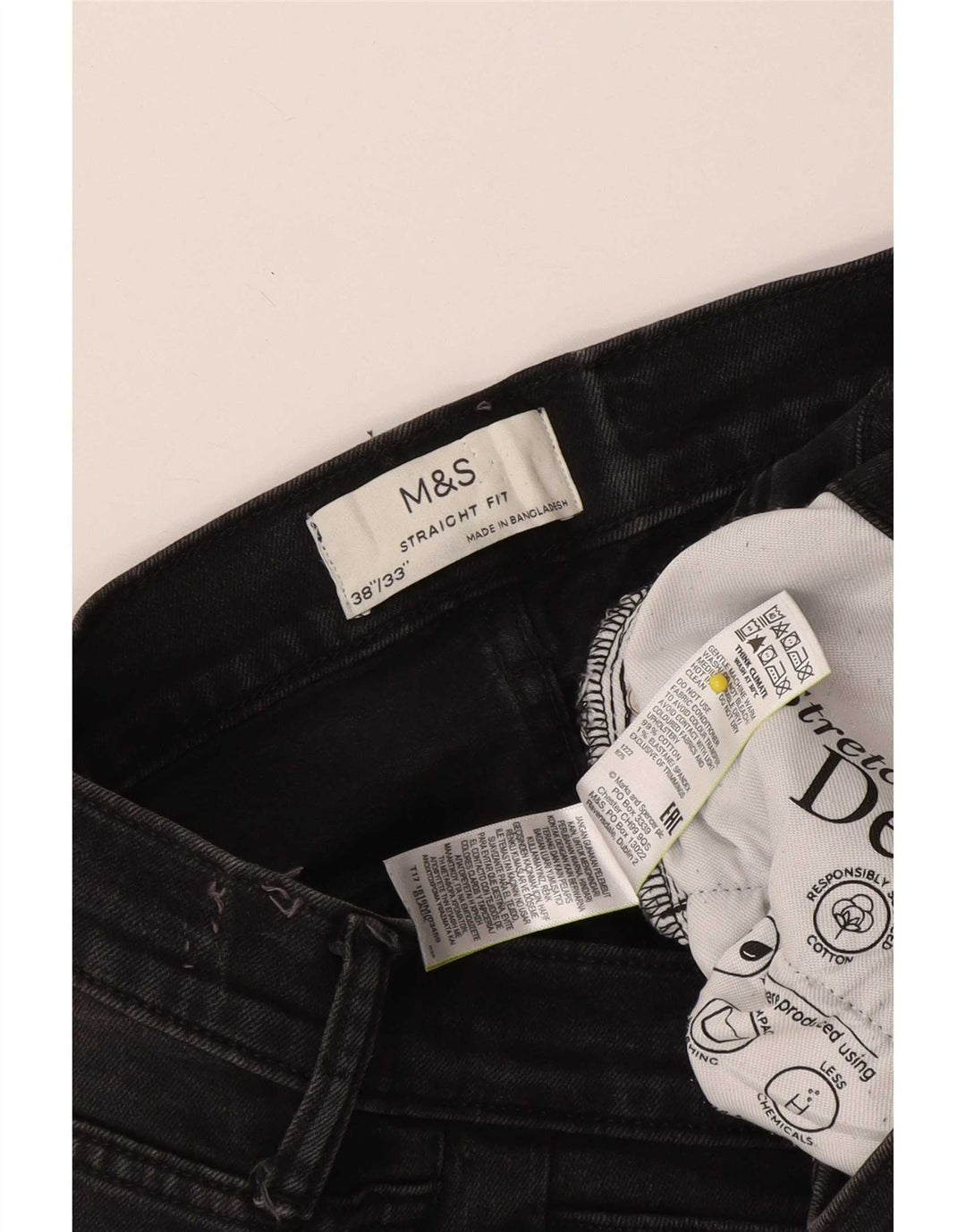 Marks & Spencer Herren Straight Jeans W38 L33 Schwarze Baumwolle