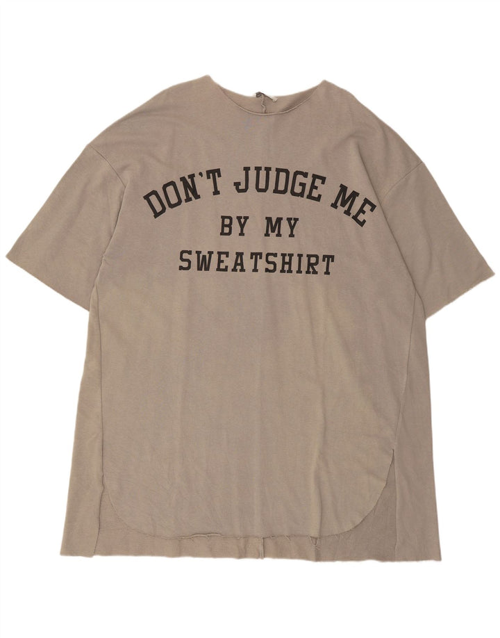 Zara Damen Übergroßes Grafik-T-Shirt-Kleid UK 14 Mittelgraue Baumwolle