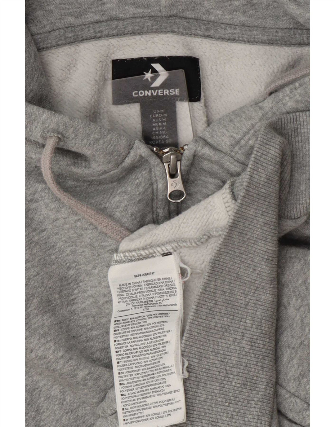 Converse Damen-Kapuzenpullover mit Reißverschluss, UK 14, mittelgrau gefleckte Baumwolle