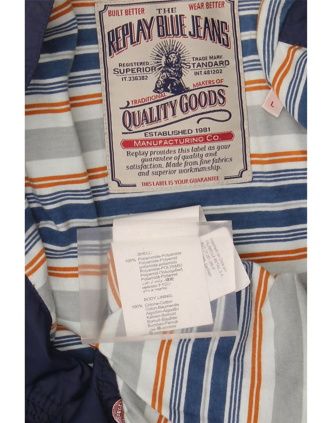 Replay Herren-Bomberjacke mit Grafik, UK 40, Größe L, Marineblau, Polyamid