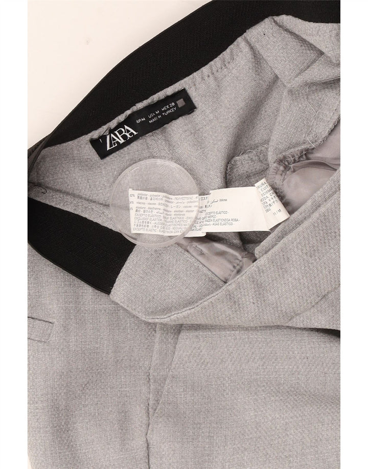 Schmale, verkürzte Damenhose von Zara, mittelgroß, W28, L25, graues Colourblock-Polyester