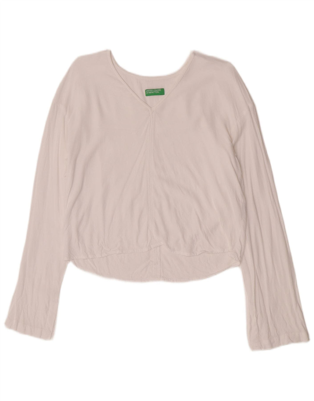 Benetton Damen Crop Top Langarm UK 10 Small Weiße Viskose