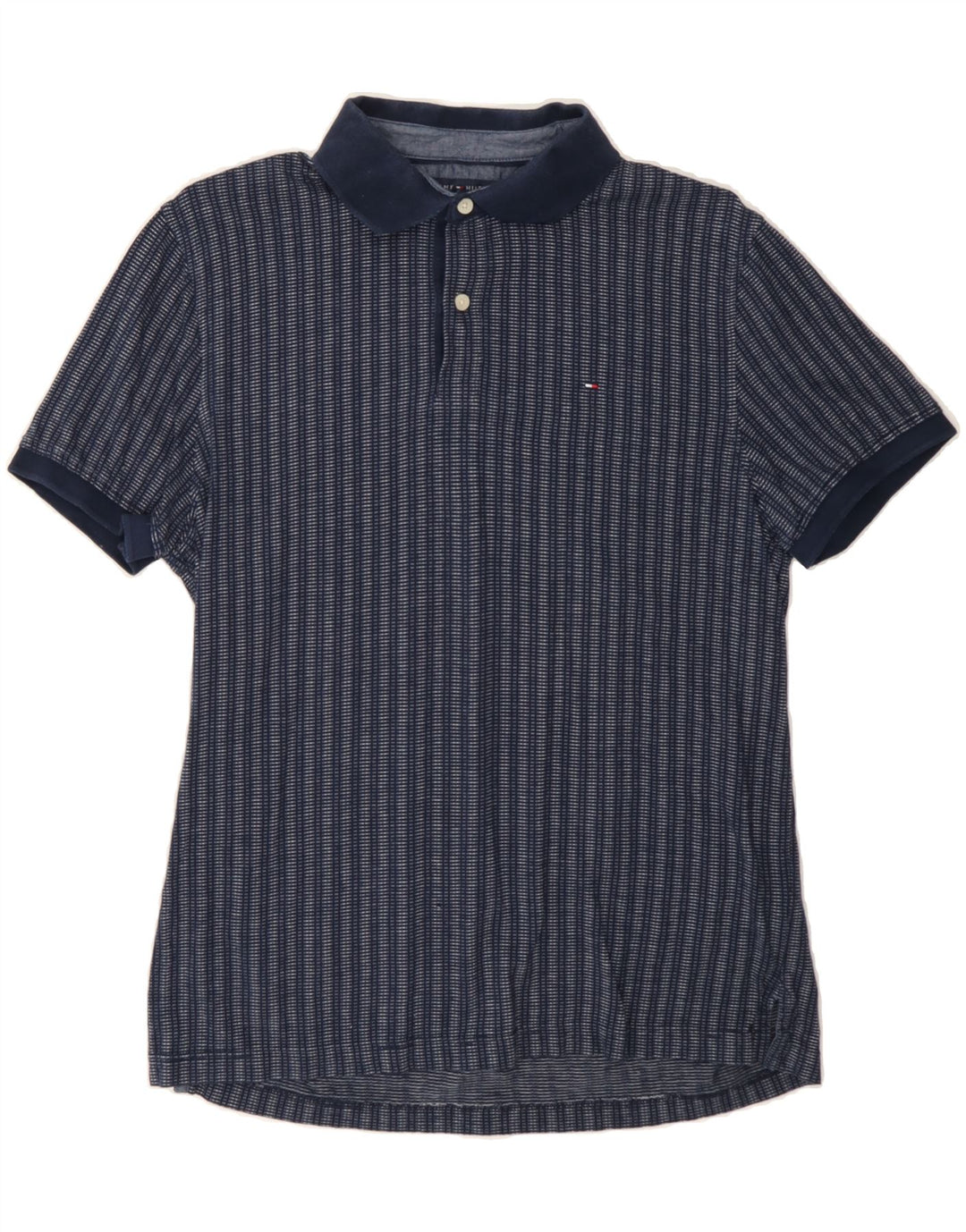 TOMMY HILFIGER Mens Custom Fit Polo Shirt Medium Navy Blue Striped Cotton Vintage Tommy Hilfiger and Second-Hand Tommy Hilfiger from Messina Hembry 
